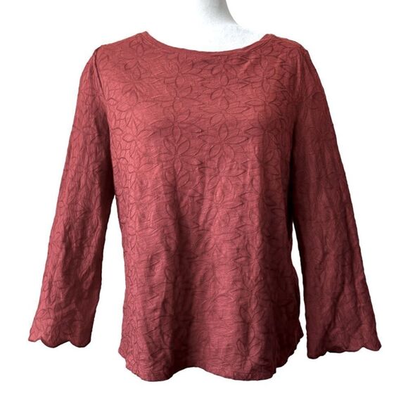 LOFT Embroidered Shirt Orange Floral Pullover Casual Top SZ M - Picture 1 of 11